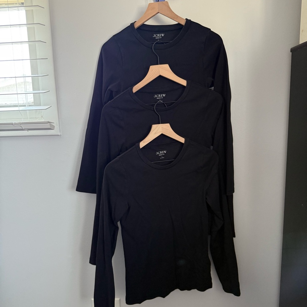 J.Crew Large Crew Neck Long Sleeve Tee Black 3 Pack